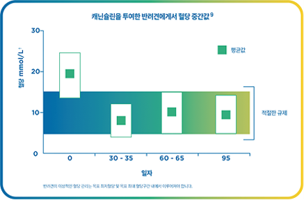 캐닌슐린 치료 후 혈당 중간값 변화 그래프